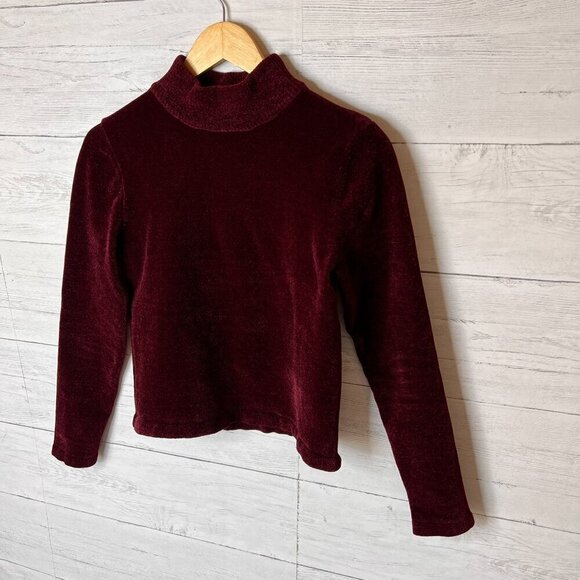 Zara Sweater Womens Size Medium Burgundy Soft Velour Corduroy Like Mock Neck - Picture 4 of 14